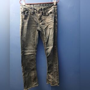 Blue Boot Cut Jeans with Faded Distressed Look